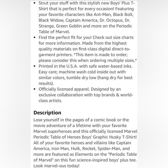 Marvel Periodic Table of Heroe Short Sleeve Black Graphic Tee. T-Shirt. Large. - Picture 8 of 9